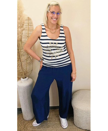 Pantalon Gaz de Coton Bleu Océan - Estelle