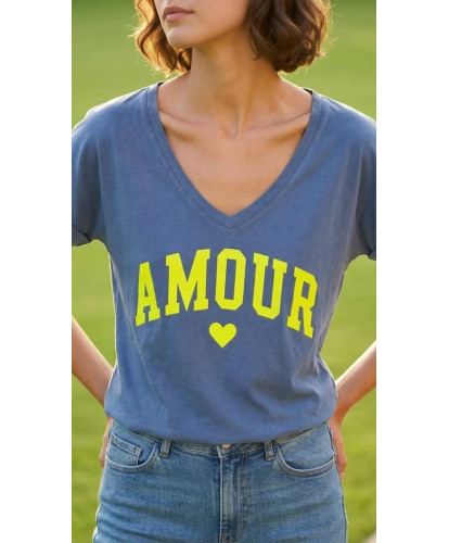 T-Shirt AMOUR Bleu Graphite Fluo - Lydia