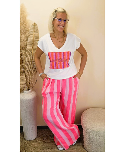Pantalon Gaz de Coton "Pink Sunset" - Elea