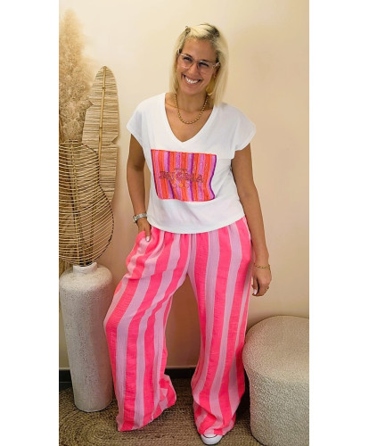 Pantalon Gaz de Coton "Pink Sunset" - Elea