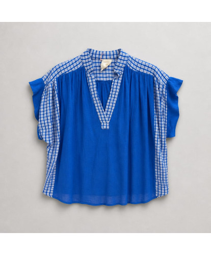 Blouse Gaz de Coton "Azur Vichy" - Myriam