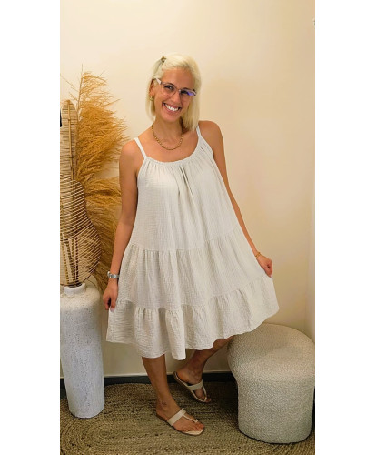 Robe Gaz de Coton Marbella Écru - Jade