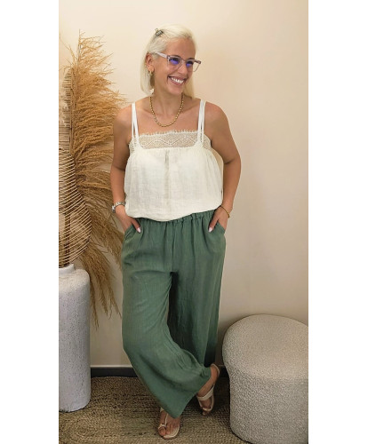 Pantalon Lin "Luna Kaki" -...