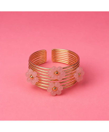 Bague Acier Ajustable "Fleur de Rosée"