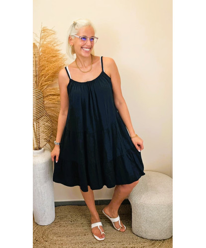 Robe Gaz de Coton Noir - Jade