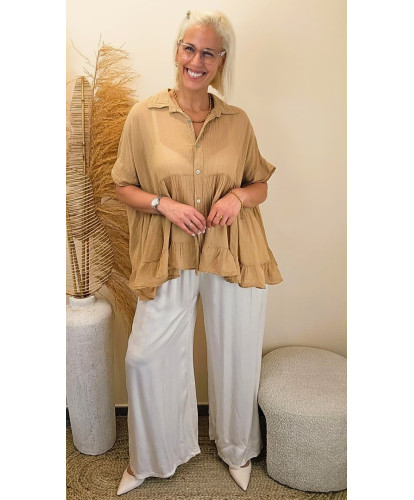 Pantalon Palazzo en Soie Perle Naturelle - Zoe