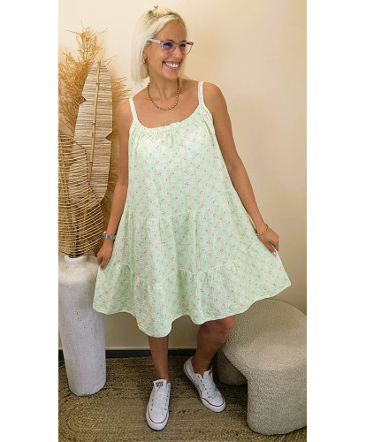 Robe Gaz de Coton "Menthe Fleurie" - Morgane