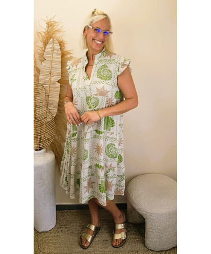 Robe Gaz de Coton Coquillage Verde - Marion