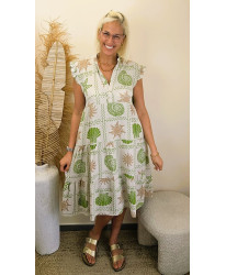 Robe Gaz de Coton Coquillage Verde - Marion
