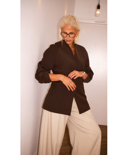 Blazer Loose Col Châle Chocolat - Alix