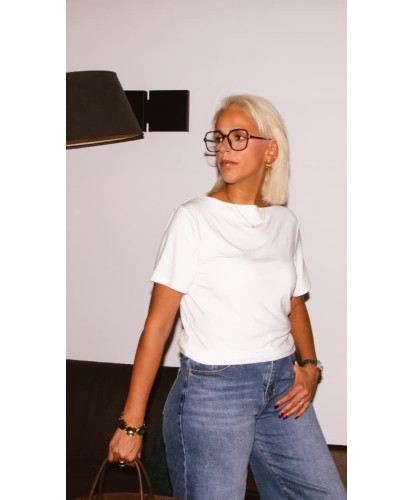 T-Shirt Col Bateau Blanc -...