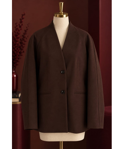 Blazer Loose Col Châle Chocolat - Alix