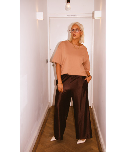 Pantalon Track Chic Satiné Chocolat - Alicia
