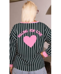 Pull Marinière Love Signature Vert & Rose - Elisa