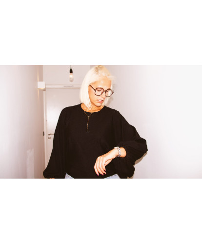Pull Maille Fine Manches Lanterne Noir - Axelle