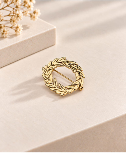 Broche Couronne Laurier Dorée