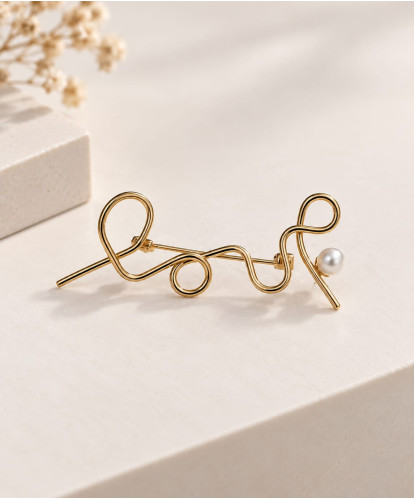 Broche Ligne Perle Dorée