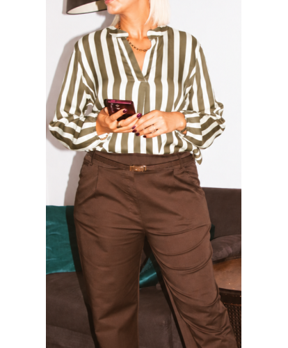 Blouse Satinée Rayée Taupe...