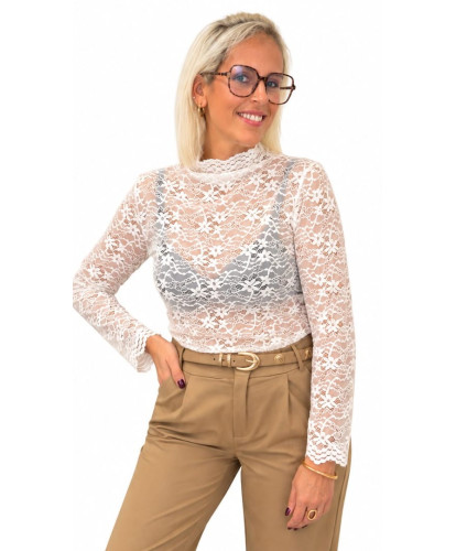 Top Dentelle Fleurie Velours Écru - Lou