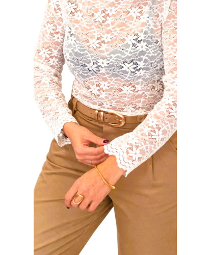 Top Dentelle Fleurie Velours Écru - Lou