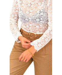 Top Dentelle Fleurie Velours Écru - Lou