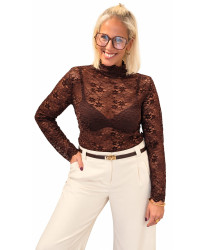 Top Dentelle Fleurie Velours Chocolat - Lou