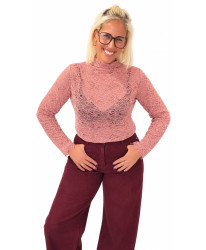 Top Dentelle Fleurie Velours Rose - Lou