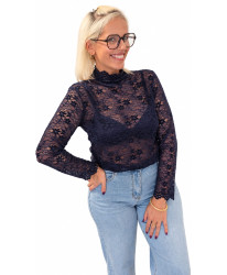 Top Dentelle Fleurie Velours Bleu - Lou