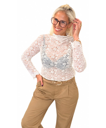 Top Dentelle Fleurie Velours Écru - Lou