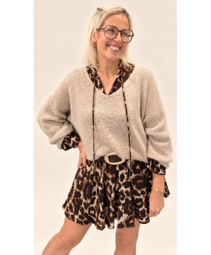 Pull Fluffy Col V Beige - Elodie