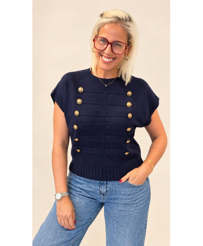 Pull Maille Fine Officier Bleu Marine - Roxane