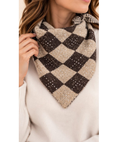 Foulard Triangle Fluffy À Carreaux Chocolat