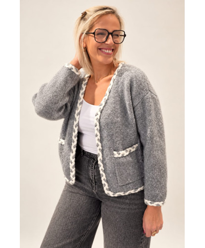 Cardigan Tressé Gris Perle...