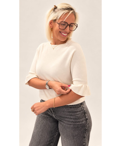 Pull Maille Festonnée Ecru - Dina
