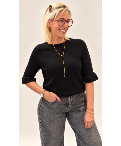 Pull Maille Festonnée Noir - Dina