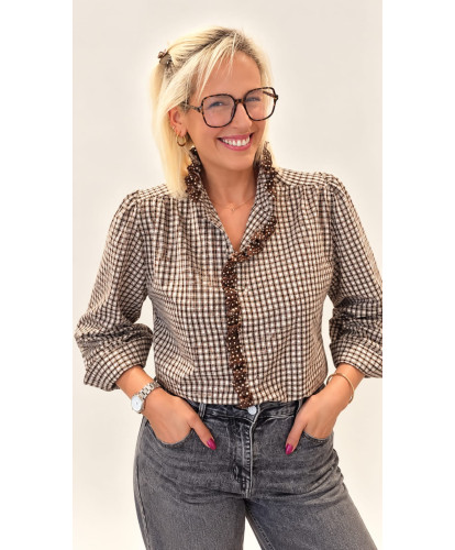 Chemise Vichy À Volants Dentelle - Pauline