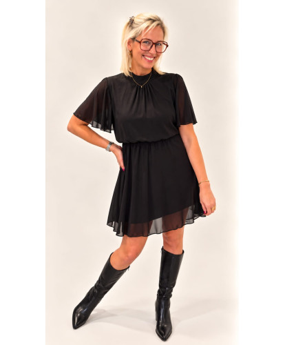 Robe Mousseline À Volants Noir - Laurine