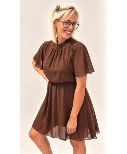 Robe Mousseline À Volants Chocolat - Laurine