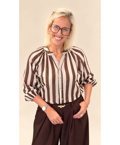 Blouse Alba Rayée Chocolat...
