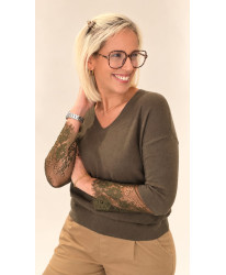 Pull Maille Fine Dentelle Kaki - Tess