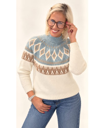 Pull Maille Jacquard Bleu Glacier & Écru - Clara