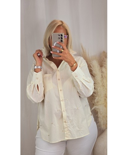 Chemise Oversize Beige Coeur Brodé - Charlie