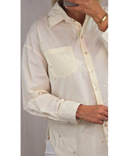 Chemise Oversize Beige Coeur Brodé - Charlie